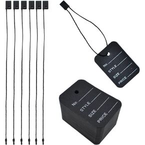 1000 قطعة من بطاقات الأسعار مقاس 2 × 1.35 بوصة وسلسلة علامات تعليق مقاس 7 بوصات، وعلامات تخزين علامات الملابس وعلامات حجم الملابس وعلامات القسيمة وسلسلة من النايلون ذات قفل سريع وربطات عنق ربط للملابس (أسود) in Kuwait