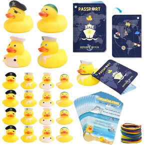 60 Pcs Duck Tags and Cruise Ducks, Multi-Shape Rubber Ducks Cruise Duck Tags for Cruise Ships Duck Tags with Color Rubber Bands Ducking Game Card for Hiding Carnival Party Favor Decor Supplies