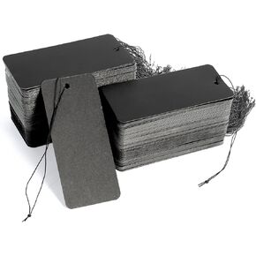 200 Pack Black Hang Tags with String Attached Large Price Tags with Elastic Strings 3.5x1.6 in Hang Gift Tags for Retail Clothes and Crafts Display