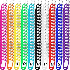 Kigeli 1000 Pcs Plastic Key Tags with Label Window 10 Assorted Colorful Key Ring Tags Key Labels Tags for ID Name Split Ring Keychain Luggage Travels Home Office Classification Gifts Favors Supplies