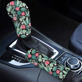 Classic Brown Leopard Animal Print Car Handbrake Cover,Gear Shift Cover Set Universal Wild Cheetah Auto Interior Accessories for Women