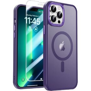 حافظة LUHOURI مغناطيسية معززة لهاتف iPhone 13 Pro Max مع واقي شاشة - متوافق مع الشحن اللاسلكي، تم اختبار السقوط من الدرجة العسكرية بطول 21 قدمًا، غطاء غير لامع شفاف مقاوم للصدمات - أسود