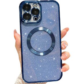 MGQILING Compatible with iPhone 12 Pro Max Magnetic Glitter Case, Luxury Plating Cute Bling Clear Phone Case, Compatible with MagSafe for Women Girls with Camera Protector Back Cover - Gold