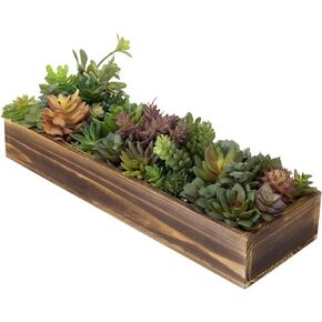 MyGift Artificial Succulent Centerpiece,15.75 Inch Faux Succulents Arrangement Plants in Sleek Black Wooden Rectangular Planter Box