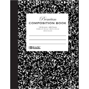 BAZIC Composition Book Wide Ruled 100 Sheet, Premium Black Marble Notebook, Writing Journal Comp Lined Notebooks for School, 4-Pack
