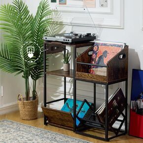 Starfavor Record Player Stand with Vinyl Storage Shelf, End Table with Charging Station, Turntable Stand with Removable Record Holder for 250 Albums STS-001 in Kuwait