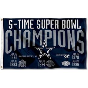 WinCraft Dallas Cowboys 5X and 5 Time Super Bowl Champions Flag Outdoor Indoor 3x5 Foot Banner