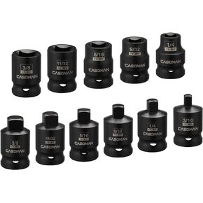 CASOMAN 3/8-inch Drive Pipe Plug Socekt Set, SAE, CR-MO, Tapered Male Square Drive, Chamfered Female Square Drive,11 Pieces Set