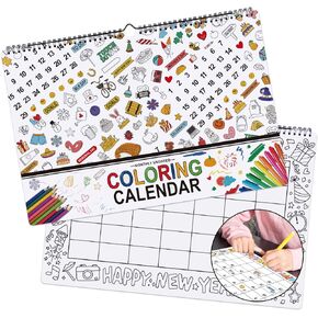 Coloring Book Wall Calendar 2024 for Kids - 11.6" x 17" 12-Month Undated Home or Classroom Calendar - Engaging Activity Tracking & Educational Kids Calendar for Interactive Learning