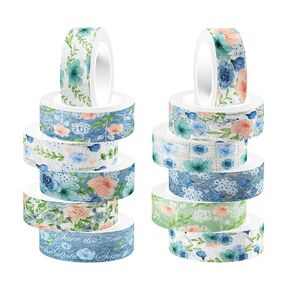 Retro Watercolor Washi Tape 12 Rolls Blue Rose Washi Tape Set Packing Tape Washi Tape Decorative Tape