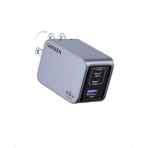 شاحن UGREEN Nexode Pro 65W USB C، 3 منافذ صغيرة الحجم قابلة للطي PPS GaN كتلة شاحن حائط سريع لجهاز MacBook Pro/Air M2، Pixelbook، Dell XPS، iPhone 15 Pro/14، Galaxy S24 Ultra، Pixel 8، Steam Deck
