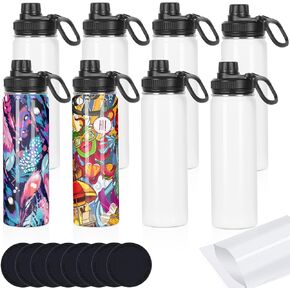 Sublimation Sports Water Bottle Blanks Bulk, 22 oz Sublimation Tumblers, Stainless Steel Double Wall Insulated Sublimation Cups with Portable Handle, Individually Boxed (8 Pack)