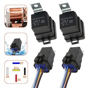 2 Packs 40/30 AMP 12V DC 5-Pin Waterproof Relay and Harness set - Heavy Duty 12 AWG Tinned Copper Wires - Premium SPDT Bosch Style Automotive Relay by MQparts - Compatible with Boat Auto Fan Car relay