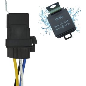 HiSport Automotive Relay, 4-PIN 80/60 AMP 12V DC Waterproof Relay with Harness, Heavy Duty 12 AWG Tinned Copper Wire Gauges