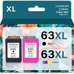 63 XL High Yield Ink Cartridge Combo Pack Replacement for HP 63 Ink; for HP Envy 4520 4512 4516； Officejet 3830 4650 4655 5200 5255 5252 5222；Deskjet 1112 2130 2132 3630 Printer (Black and Tri-Color)