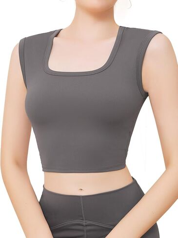 Chilylori حمالات صدر رياضية برقبة مربعة بدون أكمام حمالة صدر رياضية مبطنة طويلة ملابس أساسية قطع علوية عصرية برقبة مربعة بدون أكمام in Saudi Arabia
