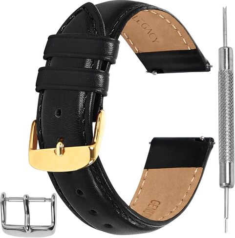 LEGACY Leather Watch Bands for Men - Top Grain Leather Watch Band Replacement Strap of Width 20mm, Compatible with Any Traditional or Smart Watch that Uses 20 mm Spring Bars - Great Gift, Black in Saudi Arabia