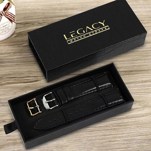 LEGACY Leather Watch Bands for Men - Top Grain Leather Watch Band Replacement Strap of Width 20mm, Compatible with Any Traditional or Smart Watch that Uses 20 mm Spring Bars - Great Gift, Black in Saudi Arabia