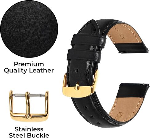LEGACY Leather Watch Bands for Men - Top Grain Leather Watch Band Replacement Strap of Width 20mm, Compatible with Any Traditional or Smart Watch that Uses 20 mm Spring Bars - Great Gift, Black in Saudi Arabia
