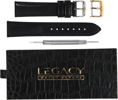 LEGACY Leather Watch Bands for Men - Top Grain Leather Watch Band Replacement Strap of Width 20mm, Compatible with Any Traditional or Smart Watch that Uses 20 mm Spring Bars - Great Gift, Black in Saudi Arabia