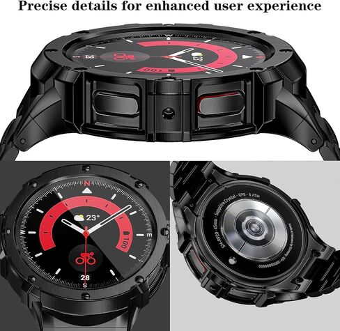 حافظة وسوار من الفولاذ المقاوم للصدأ من SUPLINK متوافق مع ساعة Samsung Galaxy Watch 6 Band 44mm/Galaxy Watch 5 Band 44mm/Galaxy Watch 4 Band 44mm، ساعة Galaxy Watch 6 5 4 الصلبة الصلبة للرجال، أسود in Saudi Arabia