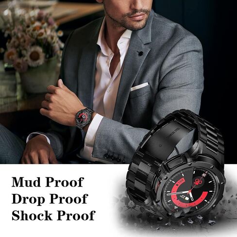 حافظة وسوار من الفولاذ المقاوم للصدأ من SUPLINK متوافق مع ساعة Samsung Galaxy Watch 6 Band 44mm/Galaxy Watch 5 Band 44mm/Galaxy Watch 4 Band 44mm، ساعة Galaxy Watch 6 5 4 الصلبة الصلبة للرجال، أسود in Saudi Arabia