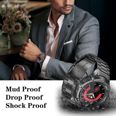 حافظة وسوار من الفولاذ المقاوم للصدأ من SUPLINK متوافق مع ساعة Samsung Galaxy Watch 6 Band 44mm/Galaxy Watch 5 Band 44mm/Galaxy Watch 4 Band 44mm، ساعة Galaxy Watch 6 5 4 الصلبة الصلبة للرجال، أسود in Saudi Arabia