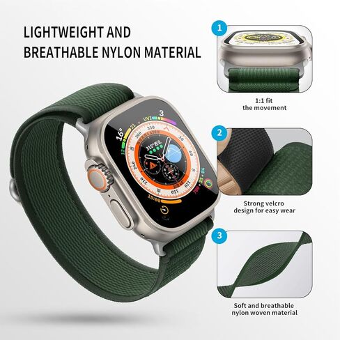 حلقة من النايلون متوافقة مع سوار ساعة Apple 38 مم 40 مم 41 مم 42 مم 44 مم 45 مم 49 مم للنساء والرجال، قابلة للتعديل بحزام خطاف معدني لساعة iWatch Ultra Series SE 8/7/6/5/4/3/2/1 in Kuwait