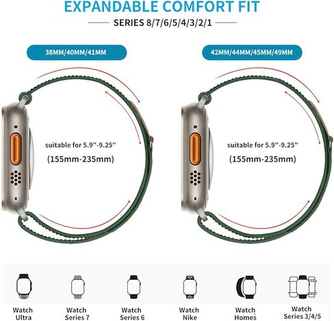 حلقة من النايلون متوافقة مع سوار ساعة Apple 38 مم 40 مم 41 مم 42 مم 44 مم 45 مم 49 مم للنساء والرجال، قابلة للتعديل بحزام خطاف معدني لساعة iWatch Ultra Series SE 8/7/6/5/4/3/2/1 in Kuwait