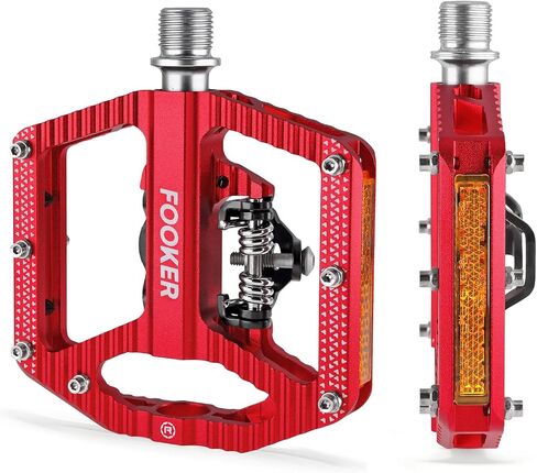 FOOKER Mountain Bike Pedals,Bicycle Pedals with Reflectors,3 Bearing Flat Platform Compatible with SPD,Dual Function Sealed Clipless Aluminum 9/16" Pedals with Cleats for Road, MTB, Mountain Bikes in Saudi Arabia