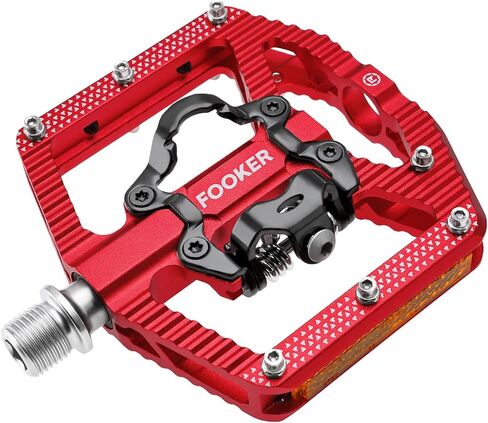 FOOKER Mountain Bike Pedals,Bicycle Pedals with Reflectors,3 Bearing Flat Platform Compatible with SPD,Dual Function Sealed Clipless Aluminum 9/16" Pedals with Cleats for Road, MTB, Mountain Bikes in Saudi Arabia