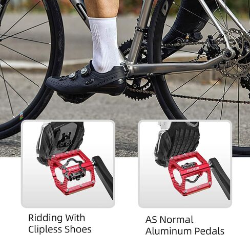 FOOKER Mountain Bike Pedals,Bicycle Pedals with Reflectors,3 Bearing Flat Platform Compatible with SPD,Dual Function Sealed Clipless Aluminum 9/16" Pedals with Cleats for Road, MTB, Mountain Bikes in Saudi Arabia