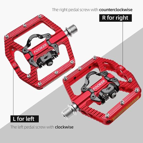 FOOKER Mountain Bike Pedals,Bicycle Pedals with Reflectors,3 Bearing Flat Platform Compatible with SPD,Dual Function Sealed Clipless Aluminum 9/16" Pedals with Cleats for Road, MTB, Mountain Bikes in Saudi Arabia