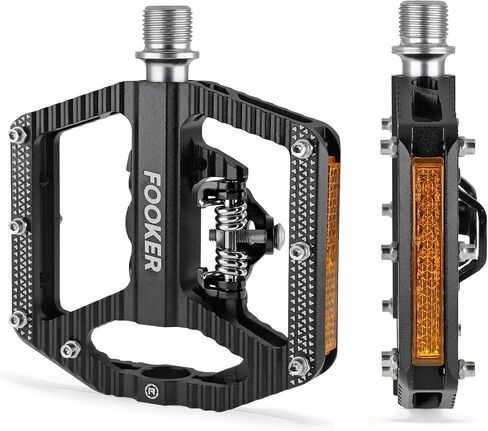 FOOKER Mountain Bike Pedals,Bicycle Pedals with Reflectors,3 Bearing Flat Platform Compatible with SPD,Dual Function Sealed Clipless Aluminum 9/16" Pedals with Cleats for Road, MTB, Mountain Bikes in Saudi Arabia