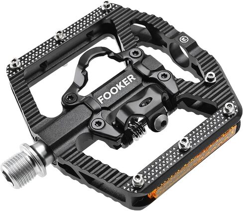 FOOKER Mountain Bike Pedals,Bicycle Pedals with Reflectors,3 Bearing Flat Platform Compatible with SPD,Dual Function Sealed Clipless Aluminum 9/16" Pedals with Cleats for Road, MTB, Mountain Bikes in Saudi Arabia