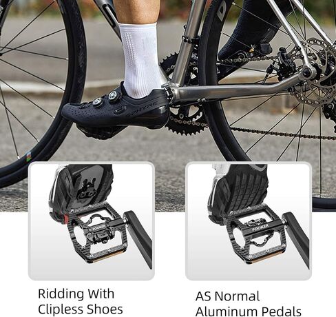FOOKER Mountain Bike Pedals,Bicycle Pedals with Reflectors,3 Bearing Flat Platform Compatible with SPD,Dual Function Sealed Clipless Aluminum 9/16" Pedals with Cleats for Road, MTB, Mountain Bikes in Saudi Arabia