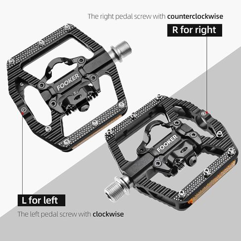 FOOKER Mountain Bike Pedals,Bicycle Pedals with Reflectors,3 Bearing Flat Platform Compatible with SPD,Dual Function Sealed Clipless Aluminum 9/16" Pedals with Cleats for Road, MTB, Mountain Bikes in Saudi Arabia