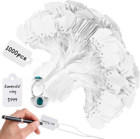 1000 قطعة من علامات الأسعار مع سلسلة مرفقة، علامات تعليق ورقية، علامات قابلة للكتابة، ملصقات أسعار علامات بيضاء تعرض علامات لمجوهرات ملابس المنتج، 0.9 × 0.51 بوصة in Kuwait