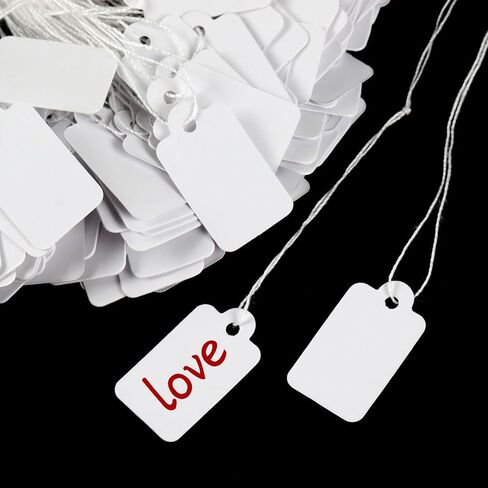 1000 قطعة من علامات الأسعار مع سلسلة مرفقة، علامات تعليق ورقية، علامات قابلة للكتابة، ملصقات أسعار علامات بيضاء تعرض علامات لمجوهرات ملابس المنتج، 0.9 × 0.51 بوصة in Kuwait