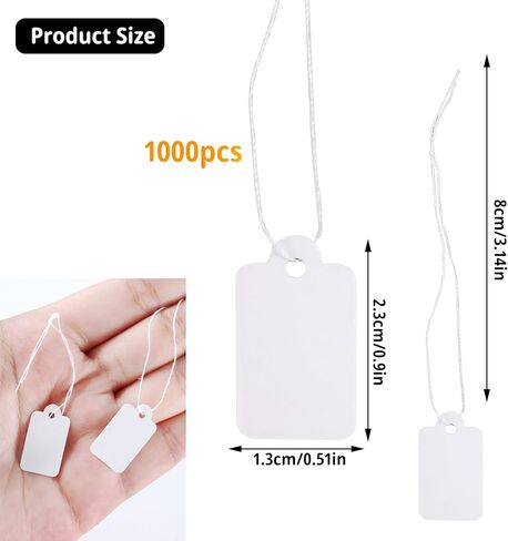 1000 قطعة من علامات الأسعار مع سلسلة مرفقة، علامات تعليق ورقية، علامات قابلة للكتابة، ملصقات أسعار علامات بيضاء تعرض علامات لمجوهرات ملابس المنتج، 0.9 × 0.51 بوصة in Kuwait