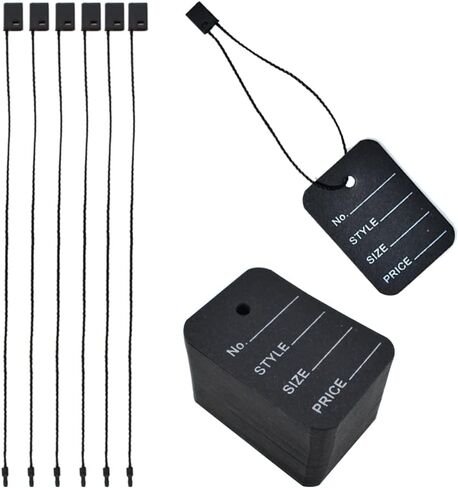 1000 Pcs 2" x 1.35" Price Tags and 7" Hang Tag String, Store Tags Clothing Tags Clothes Size Tags Coupon Tags and Nylon String Snap Lock Pin Loop Fastener Hook Ties for Clothes (Black) in Saudi Arabia