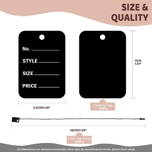 1000 قطعة من بطاقات الأسعار مقاس 2 × 1.35 بوصة وسلسلة علامات تعليق مقاس 7 بوصات، وعلامات تخزين علامات الملابس وعلامات حجم الملابس وعلامات القسيمة وسلسلة من النايلون ذات قفل سريع وربطات عنق ربط للملابس (أسود) in Kuwait