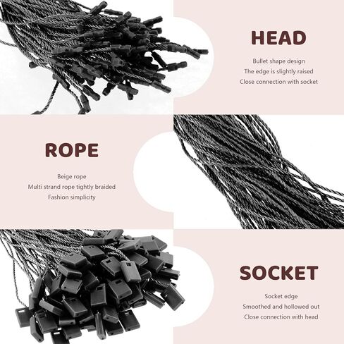 1000 Pcs 2" x 1.35" Price Tags and 7" Hang Tag String, Store Tags Clothing Tags Clothes Size Tags Coupon Tags and Nylon String Snap Lock Pin Loop Fastener Hook Ties for Clothes (Black) in Saudi Arabia