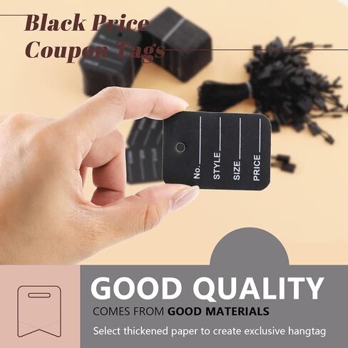 1000 قطعة من بطاقات الأسعار مقاس 2 × 1.35 بوصة وسلسلة علامات تعليق مقاس 7 بوصات، وعلامات تخزين علامات الملابس وعلامات حجم الملابس وعلامات القسيمة وسلسلة من النايلون ذات قفل سريع وربطات عنق ربط للملابس (أسود) in Kuwait