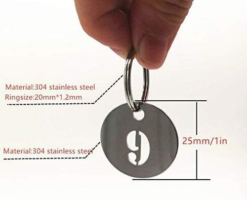علامات تعريف أرقام مجوفة 25 مم 304 علامات مفاتيح من الفولاذ المقاوم للصدأ مع حلقة 10 قطع، حلقات مفاتيح مرقمة - من 51 إلى 100 in Kuwait