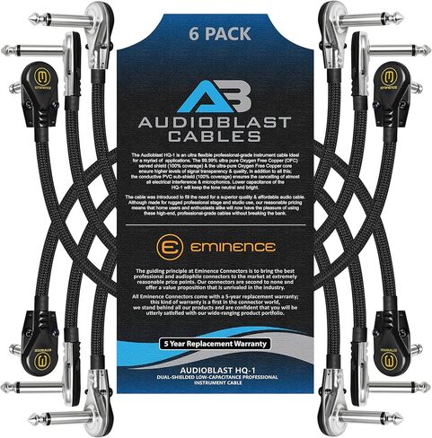 AUDIOBLAST - 6 وحدات - 15 بوصة - HQ-1- جديلة (أسود) - مرنة - محمية مزدوجة (100%) - كابل تصحيح دواسة تأثيرات الآلة مع ¼ بوصة (6.35 مم) منخفض المستوى، مقابس R/A Pancake TS & أحذية واقية in Kuwait