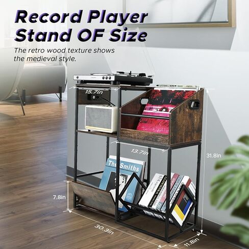Starfavor Record Player Stand with Vinyl Storage Shelf, End Table with Charging Station, Turntable Stand with Removable Record Holder for 250 Albums STS-001 in Kuwait