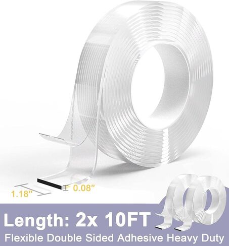 Double Sided Tape Heavy Duty, Nano Double Sided Adhesive Tape, Clear Tough Mounting Tape Picture Hanging Strips, Removable Wall Tape Sticky Poster Tape Decor (Pack of 2, Total 240 Inch) in Saudi Arabia