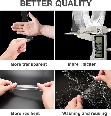 Double Sided Tape Heavy Duty, Nano Double Sided Adhesive Tape, Clear Tough Mounting Tape Picture Hanging Strips, Removable Wall Tape Sticky Poster Tape Decor (Pack of 2, Total 240 Inch) in Saudi Arabia