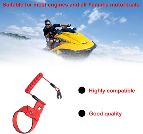 حبل مفتاح قتل القارب، قطعتان من مفتاح قتل حزام المعصم للقارب، مناسب لجميع دراجات Yamaha Jet Ski، Waverunner، محرك محرك خارجي Mercury Marine قطع حبل التوقف، EW2-68348-00-00 استبدال in Saudi Arabia